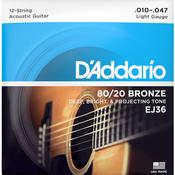D'Addario EJ36 12 String Acoustic Guitar Strings 80/20 Phosphor Bronze
