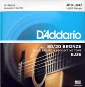 D'Addario EJ36 12 String Acoustic Guitar Strings 80/20 Phosphor Bronze image