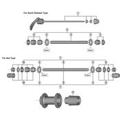 FH-TY500 complete hub axle for nut type, 180 mm