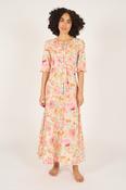 Traffic People Pink Floral Tie Neck Dress