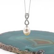Celtic Infinity Knot Pearl and Diamond Necklace, From Ireland