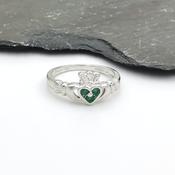14K Gold Claddagh Ring Set with 3 Emeralds, From Ireland image