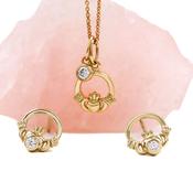 Diamond Claddagh Necklace and Stud Earring Gift Set, From Ireland image
