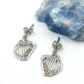 Sterling Silver And Irish Rose Gold Harp Drop Earrings, From Ireland image