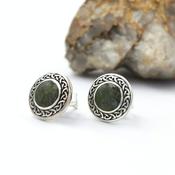 Silver Connemara Marble with Celtic Surround Stud Earrings, From Ireland image