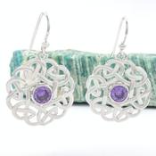 Sterling Silver Heritage Celtic knot Amethyst CZ Earrings, From Ireland image