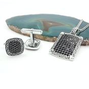 Black Spinel Celtic Dog Tag and Cufflink Necklace and Cufflinks Set, From Ireland