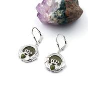 Traditional Connemara Marble Claddagh Earrings, From Ireland