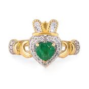 Emerald and Diamond Halo Claddagh Ring, From Ireland image