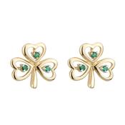 Gold Shamrock Earrings set with Real Emeralds or Diamonds, From Ireland