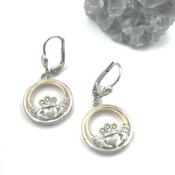 Sterling Silver &amp; 10K Diamond Claddagh Earrings, From Ireland image