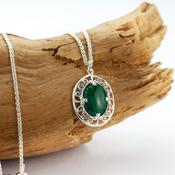 Sterling Silver Green Malachite And Shamrock Necklace, From Ireland image