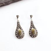 Sterling Silver Connemara Marble Marcasite Earrings, From Ireland image