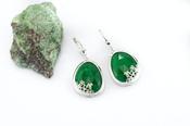 Sterling Silver Green Onyx Shamrock Drop Earrings, From Ireland image