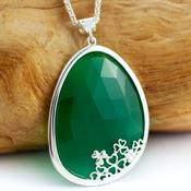 Sterling Silver Green Onyx Shamrock Necklace, From Ireland image