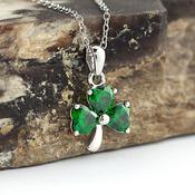 Sterling Silver Green CZ Shamrock Necklace, From Ireland image