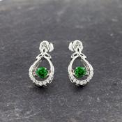 Sterling Silver Dancing Trinity Knot Green Stone Earrings, From Ireland image