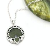 Sterling Silver Large Connemara Marble Claddagh Necklace, From Ireland image