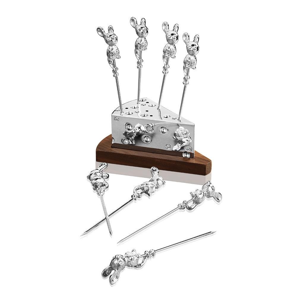 Newbridge Mice Cheese Picks on Stand Stainless Steel Silverware