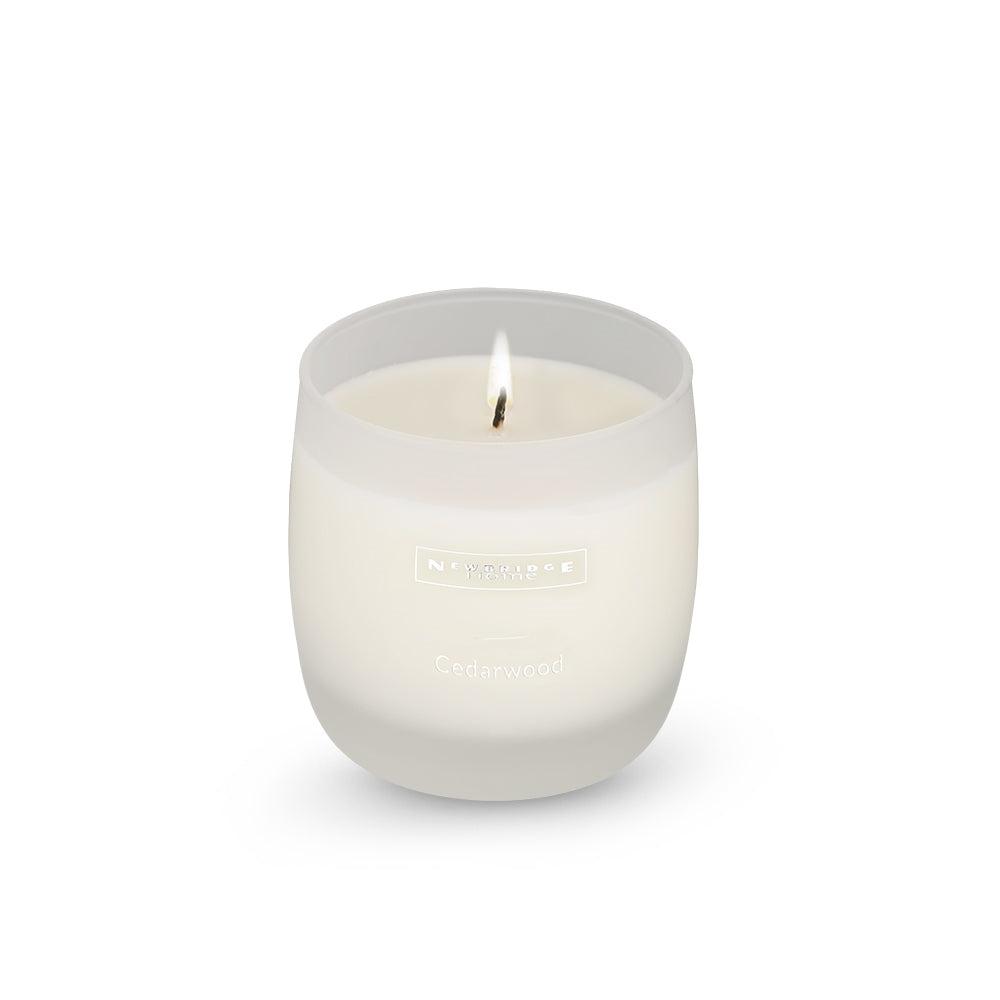 Newbridge Silver Cedarwood Scented Candle Soy Blend Wax 55 Hours Burn Time 200g Frosted Glass Container