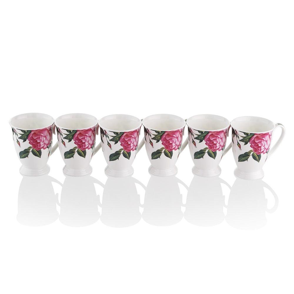 Newbridge Silverware Rose Collection Set of 6 Mugs Fine Bone China Floral White Mug