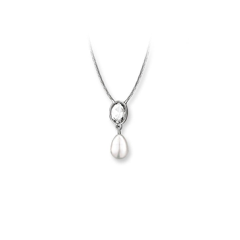Newbridge Silver Pearl Drop Pendant with Clear Stone