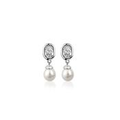 Pearl Drop Earrings with Clear Stones image