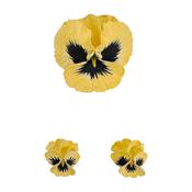 1970's Yellow Ceramic Pansy Brooch &amp; Earrings Set image