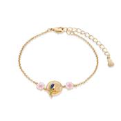 Gold Plated Bird with Pink Flower Bracelet image