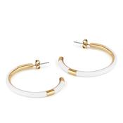 Gold Plated White Enamel Hoop Earrings image