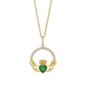 Gold Plated Emerald Green Claddagh Pendant image