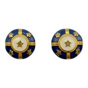 1980's Gold Tone Navy &amp; Cream Enamel Star Earrings