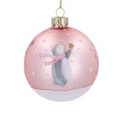 Pink Baby's First Christmas Penguin Glass Bauble image