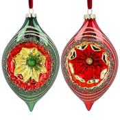 Red, Gold &amp; Green Glass Olive Shape with Dimple – 2 Designs image