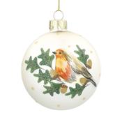 Pale Gold/Robin in Oak Glass Christmas Bauble image