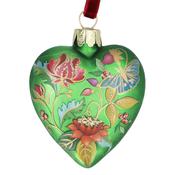 Matt Apple Green/Floribunda Glass Heart Christmas Decoration image