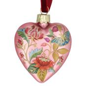 Matt Dusky Pink/Floribunda Glass Heart Christmas Decoration image