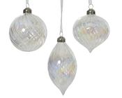 Glass Christmas Bauble Transparent Iridescent Olive Onion 8 cm – 3 Assorted Designs image