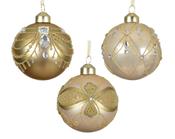 Glass Christmas Bauble Champagne Gold Round 8 cm – 3 Assorted Designs image