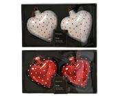 Glass Christmas Hanging Decoration Heart 10.2 cm – 2 Assorted Colours image