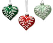 Glass Christmas Hanging Decoration Multicolour Heart 9.8 cm – 3 Assorted Colours image