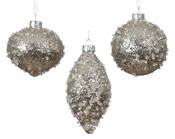 Glass Christmas Bauble Silver Mixed Shapes 8 cm – 3 Assorted Designs image