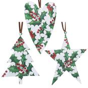Holly Tin Heart/Tree/Star Christmas Decoration – 3 Designs image