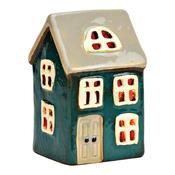 Green Stoneware Light-Up House 12 cm