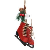Red Metal Skate Boots Christmas Decoration with Fir &amp; Bell image