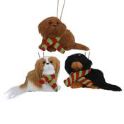 Faux Fur Puppy with Scarf Christmas Decorations – 3 Assorted Designs image