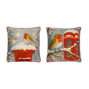 Battery-Operated LED Countryside Robin Cushions 45 x 45 cm - 2 Assorted Designs image