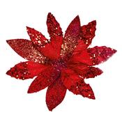 Artificial Red Glitter &amp; Sequin Poinsettia Clip 26 cm image