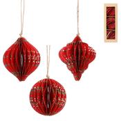 Paper Honeycomb Christmas Decoration – Red with Mistletoe – Box of 3 image