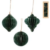 Paper Honeycomb Christmas Decoration – Green with Mistletoe – Box of 3 image